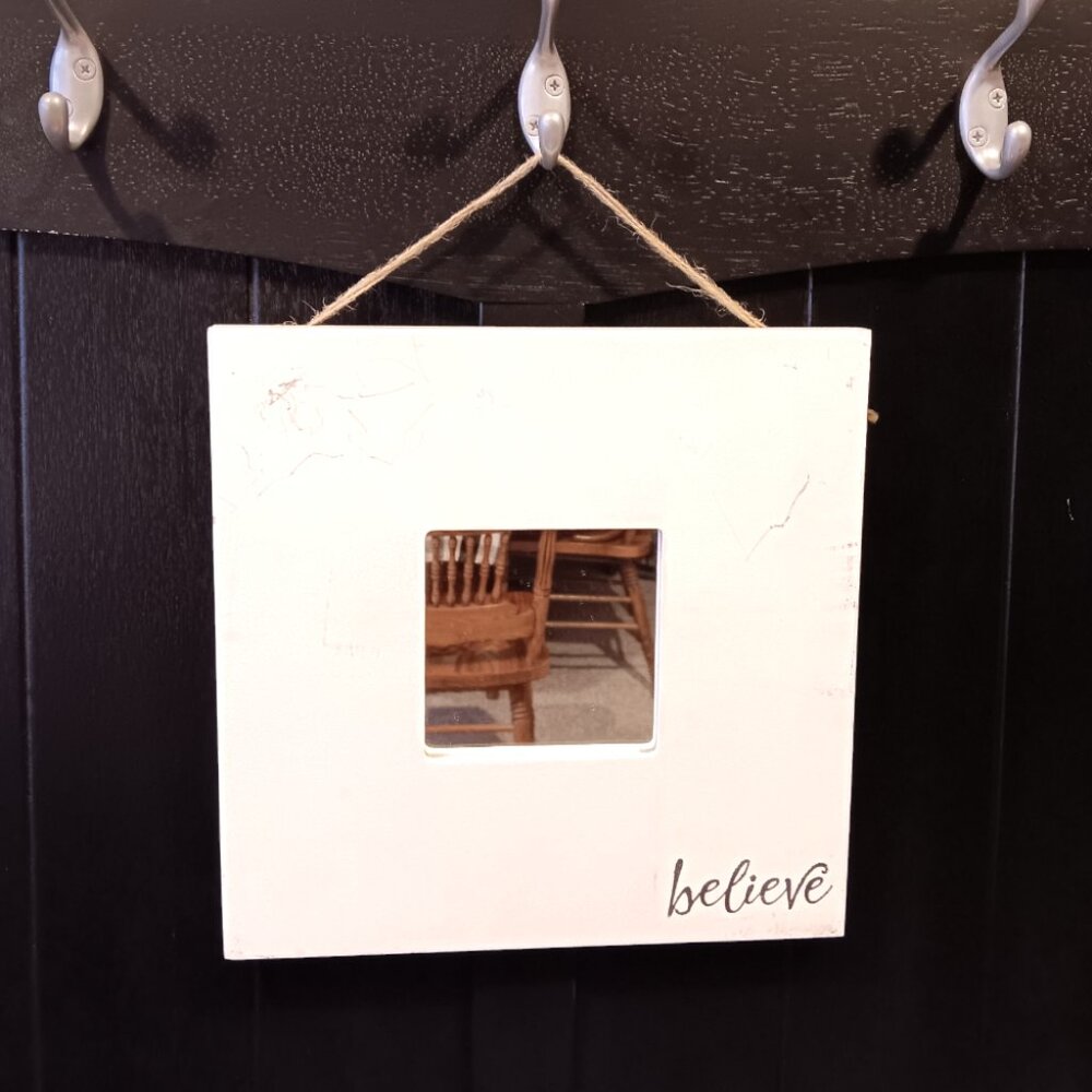 IKEA MALMA Framed Art Mirror- Square-BELIEVE-White-Gray-10x10 - Picture 8 of 12